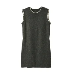 Jurk<Blancheporte Mouwloze trui-jurk, contrasterende afwerking chiné antraciet