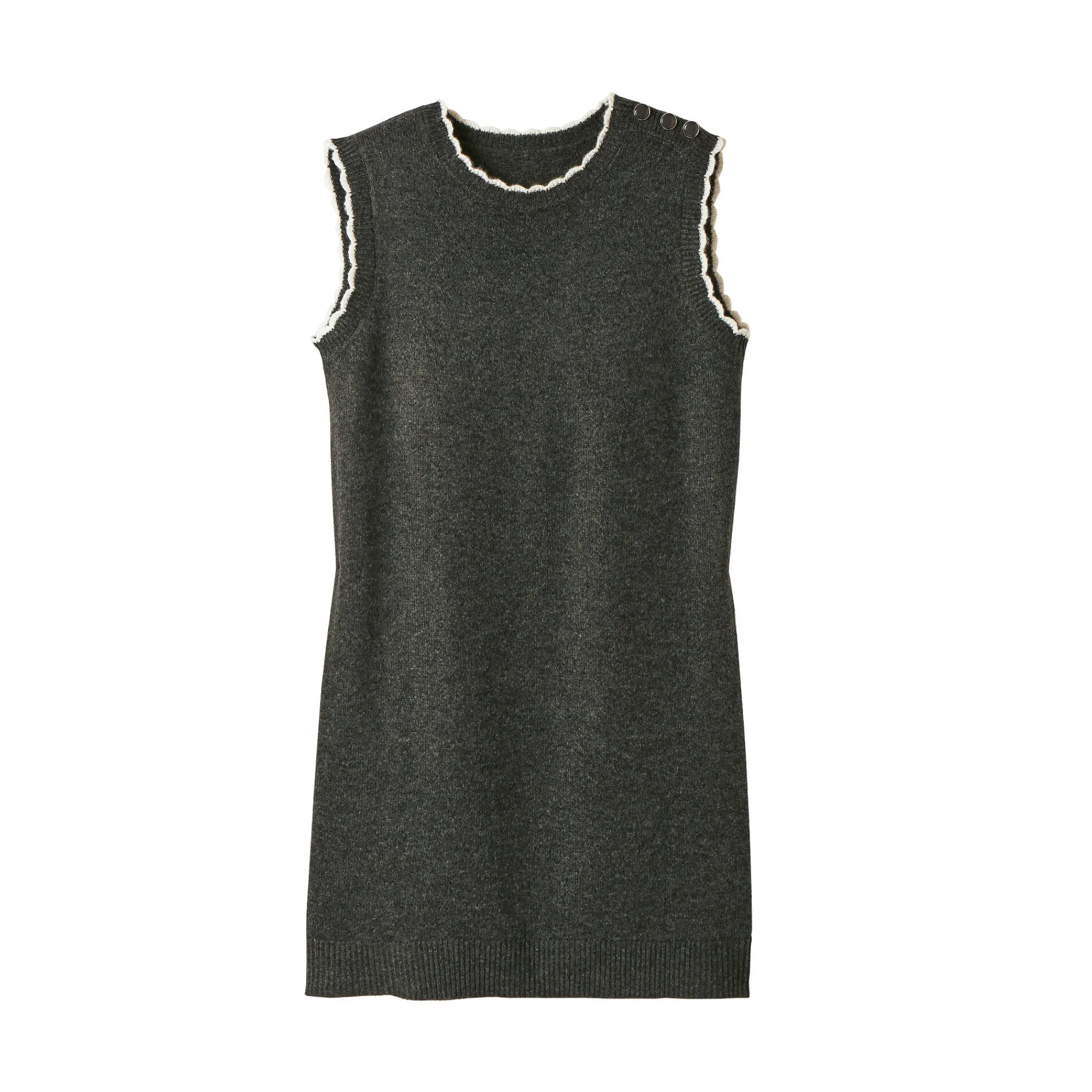 Jurk<Blancheporte Mouwloze trui-jurk, contrasterende afwerking chiné antraciet