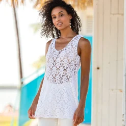 T-Shirt En Topje<Blancheporte Mouwloze tuniek, macramé wit