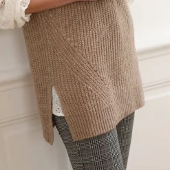 Trui En Vest<Blancheporte Mouwloze tuniektrui in ribbels, opstaande ritskraag chiné beige