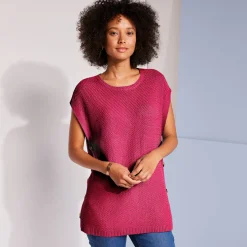 Trui En Vest<Blancheporte Mouwloze tuniektrui met knopen in hoornstijl, fantasietricot framboos