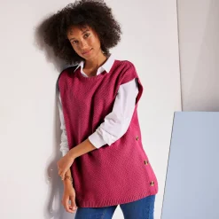Trui En Vest<Blancheporte Mouwloze tuniektrui met knopen in hoornstijl, fantasietricot framboos