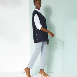 Trui En Vest<Blancheporte Mouwloze tuniektrui met knopen in hoornstijl, fantasietricot marine