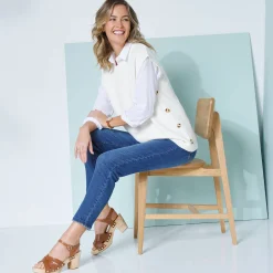 Trui En Vest<Blancheporte Mouwloze tuniektrui met knopen in hoornstijl, fantasietricot ecru