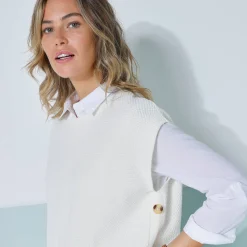 Trui En Vest<Blancheporte Mouwloze tuniektrui met knopen in hoornstijl, fantasietricot ecru
