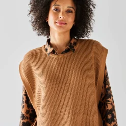 Trui En Vest<Blancheporte Mouwloze tuniektrui, patenttricot met zachte touch karamel