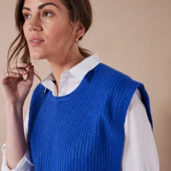 Trui En Vest<Blancheporte Mouwloze tuniektrui, patenttricot met zachte touch felblauw