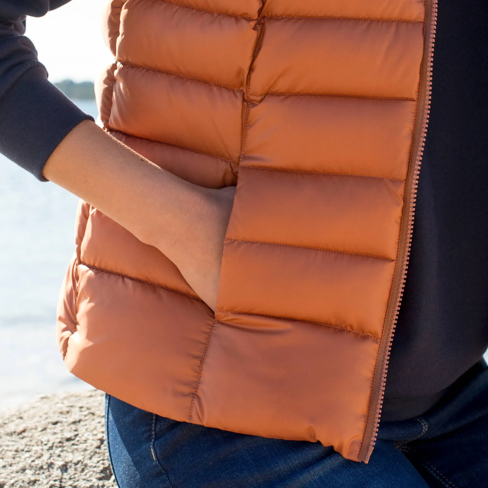 Parka En Donsjas<Blancheporte Mouwloze, waterafstotende gewatteerde jas met opstaande kraag karamel