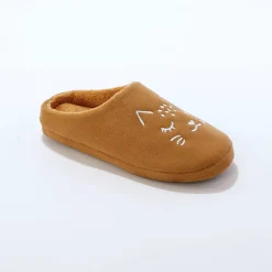 Sloffen|Sloffen<Blancheporte Muiltjes in fleece, geborduurd kattenmotief karamel