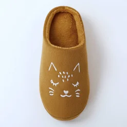 Sloffen|Sloffen<Blancheporte Muiltjes in fleece, geborduurd kattenmotief karamel