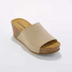 Muiltjes En Klompen|Sandalen En Espadrilles<Blancheporte Muiltjes in leer, met sleehak in kurk beige