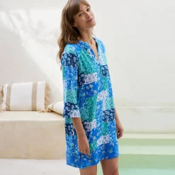 Nachthemd<Blancheporte Nachthemd in liketmodel met patchworkprint blauw