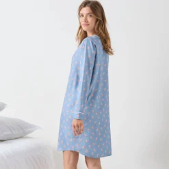 Nachthemd<Blancheporte Nachthemd in liketmodel met knopen vooraan en bloemenprint blauw / roze