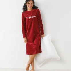 Nachthemd<Blancheporte Nachthemd in velours met stippenprint kersenrood / ecru
