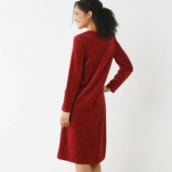 Nachthemd<Blancheporte Nachthemd in velours met stippenprint kersenrood / ecru