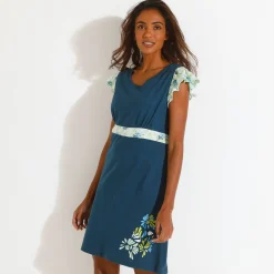 Nachthemd<Blancheporte Nachthemd met korte mouwen en bloemblaadjesprint donkerblauw