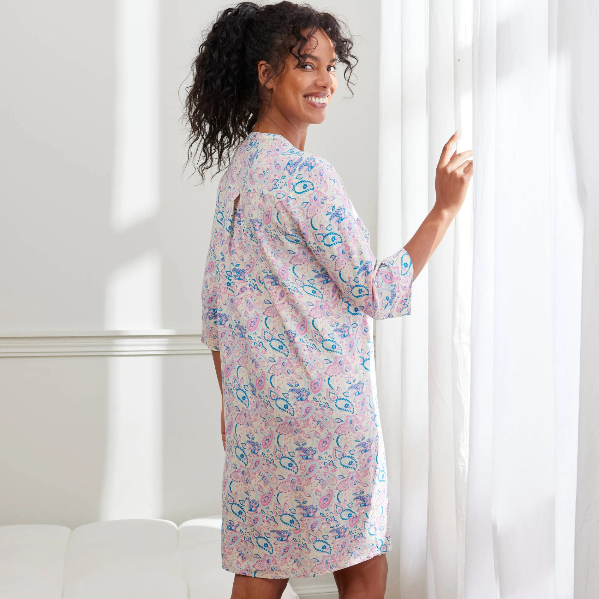 Nachthemd<Blancheporte Nachthemd met 3/4-mouwen, kasjmierprint ecru / roze