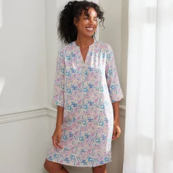 Nachthemd<Blancheporte Nachthemd met 3/4-mouwen, kasjmierprint ecru / roze