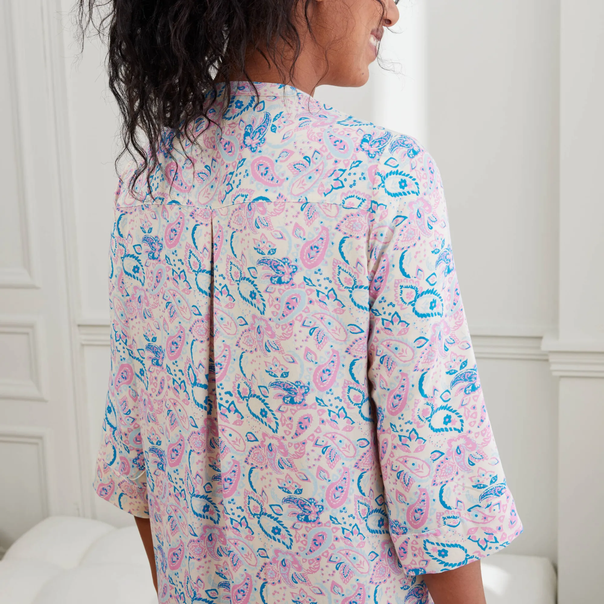 Nachthemd<Blancheporte Nachthemd met 3/4-mouwen, kasjmierprint ecru / roze