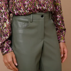 Feestoutfits Dames|Broek<Lora Zellini Nauwsluitende 7/8-broek, gecoat aspect kaki