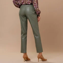 Feestoutfits Dames|Broek<Lora Zellini Nauwsluitende 7/8-broek, gecoat aspect kaki