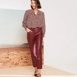 Broek<Lora Zellini Nauwsluitende 7/8-broek, gecoat aspect bordeaux