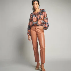 Broek<Lora Zellini Nauwsluitende 7/8-broek, gecoat aspect karamel