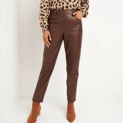 Feestoutfits Dames|Broek<Lora Zellini Nauwsluitende 7/8-broek, gecoat aspect chocolade