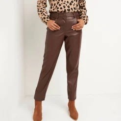 Feestoutfits Dames|Broek<Lora Zellini Nauwsluitende 7/8-broek, gecoat aspect chocolade