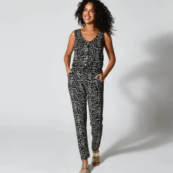 Broek<Blancheporte Nauwsluitende broek in soepel, bedrukt tricot, elastische taille zwart / ecru