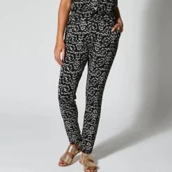 Broek<Blancheporte Nauwsluitende broek in soepel, bedrukt tricot, elastische taille zwart / ecru