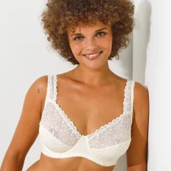 Beha<Confidence Lingerie Omhullende beha in geborduurde stretchtule en microvezel Batlow - met beugels ivoorkleur