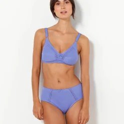 Beha<Blancheporte Omhullende beha in katoen zonder beugels - set van 2 blauw + lavendel