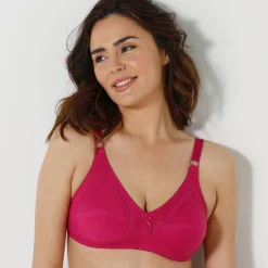Beha<Blancheporte Omhullende beha in katoen zonder beugels - set van 2 pruim + fuchsia