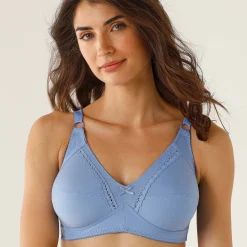 Beha<Blancheporte Omhullende beha in katoen zonder beugels - set van 2 blauw + parma