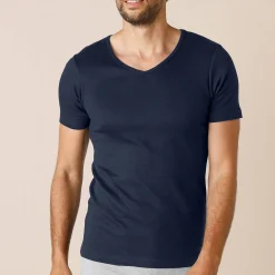 Ondergoed<Thermoperle Ondergoed T-shirt voor heren, V-hals en korte mouwen, zachte warmte - set van 2 marine