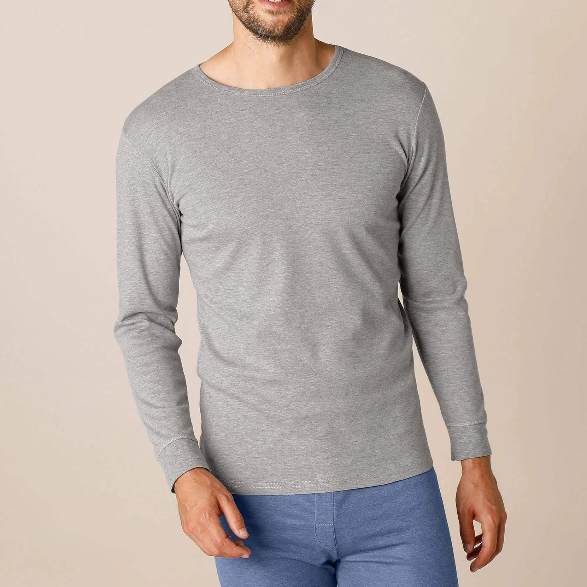 Ondergoed<Thermoperle Ondershirt voor heren, met ronde hals en lange mouwen, intense warmte - set van 2 chiné grijs