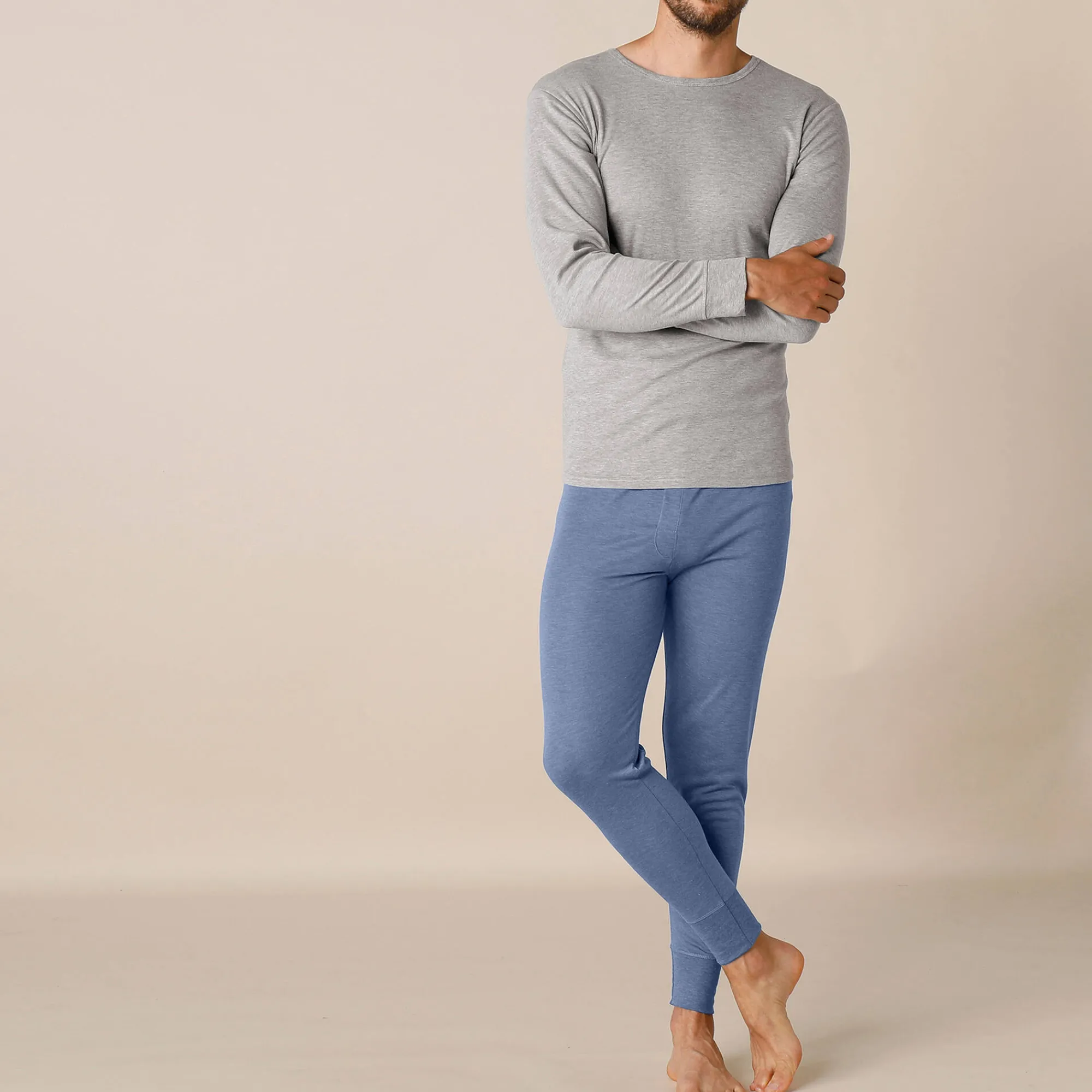 Ondergoed<Thermoperle Ondershirt voor heren, met ronde hals en lange mouwen, intense warmte - set van 2 chiné grijs