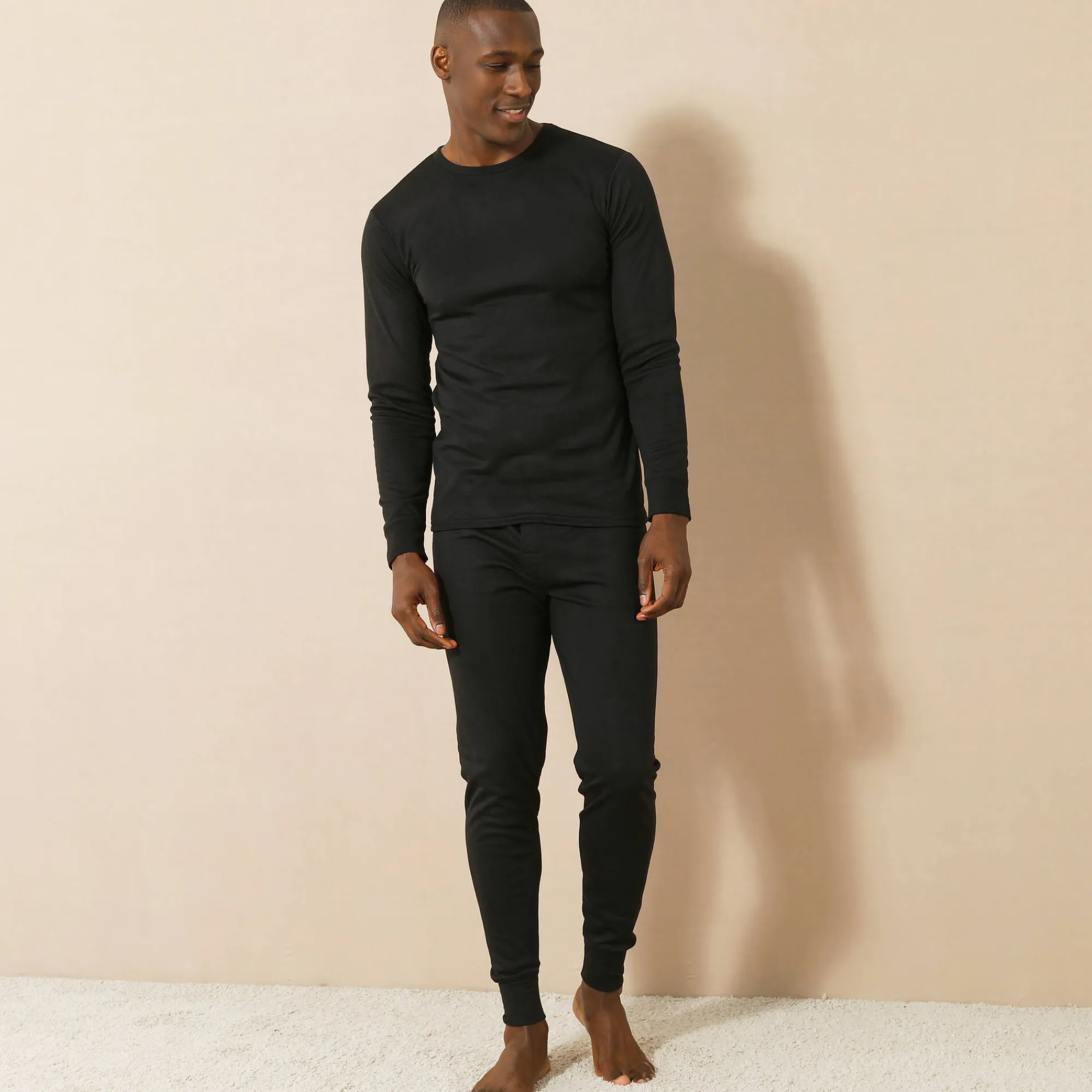 Ondergoed<Thermoperle Ondershirt voor heren, met ronde hals en lange mouwen, intense warmte - set van 2 zwart