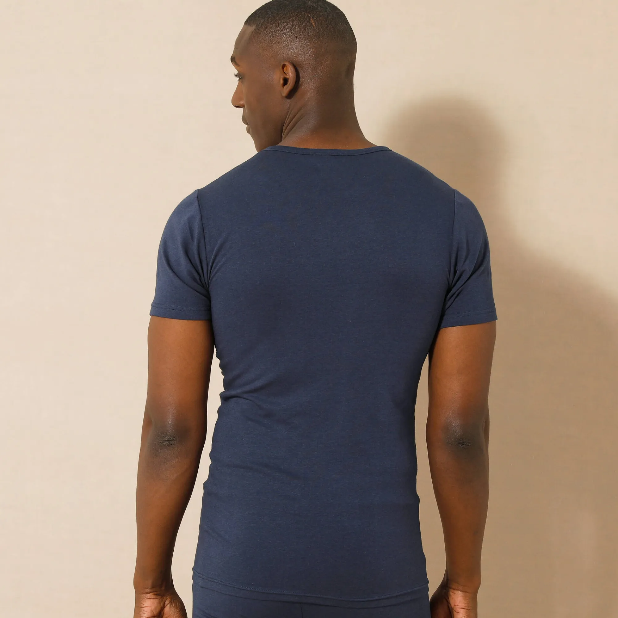 Ondergoed<Thermoperle Ondershirt voor heren, ronde hals en korte mouwen, middelmatige warmte - set van 2 marine