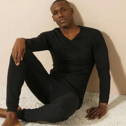Ondergoed<Thermoperle Ondershirt voor heren, V-hals en lange mouwen, matige warmte - set van 2 zwart