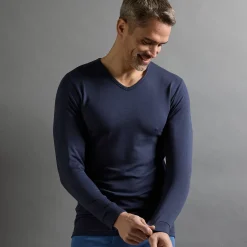Ondergoed<Thermoperle Ondershirt voor heren, V-hals en lange mouwen, matige warmte - set van 2 marine