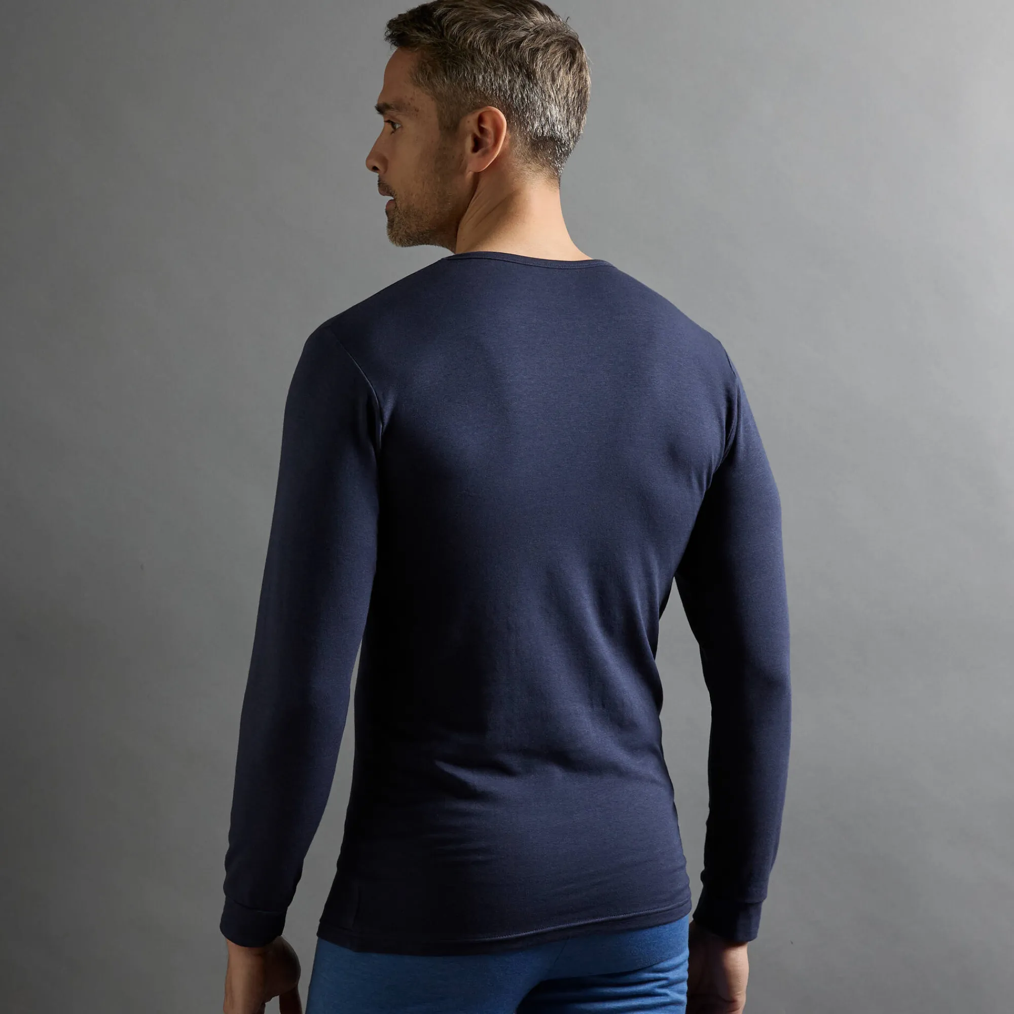 Ondergoed<Thermoperle Ondershirt voor heren, V-hals en lange mouwen, matige warmte - set van 2 marine