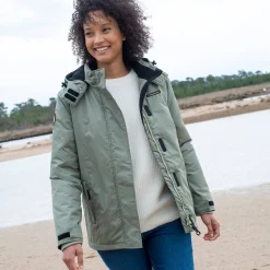 Parka En Donsjas<Outdoor Collection Ondoorlatende effen parka met fleecevoering amandel groen