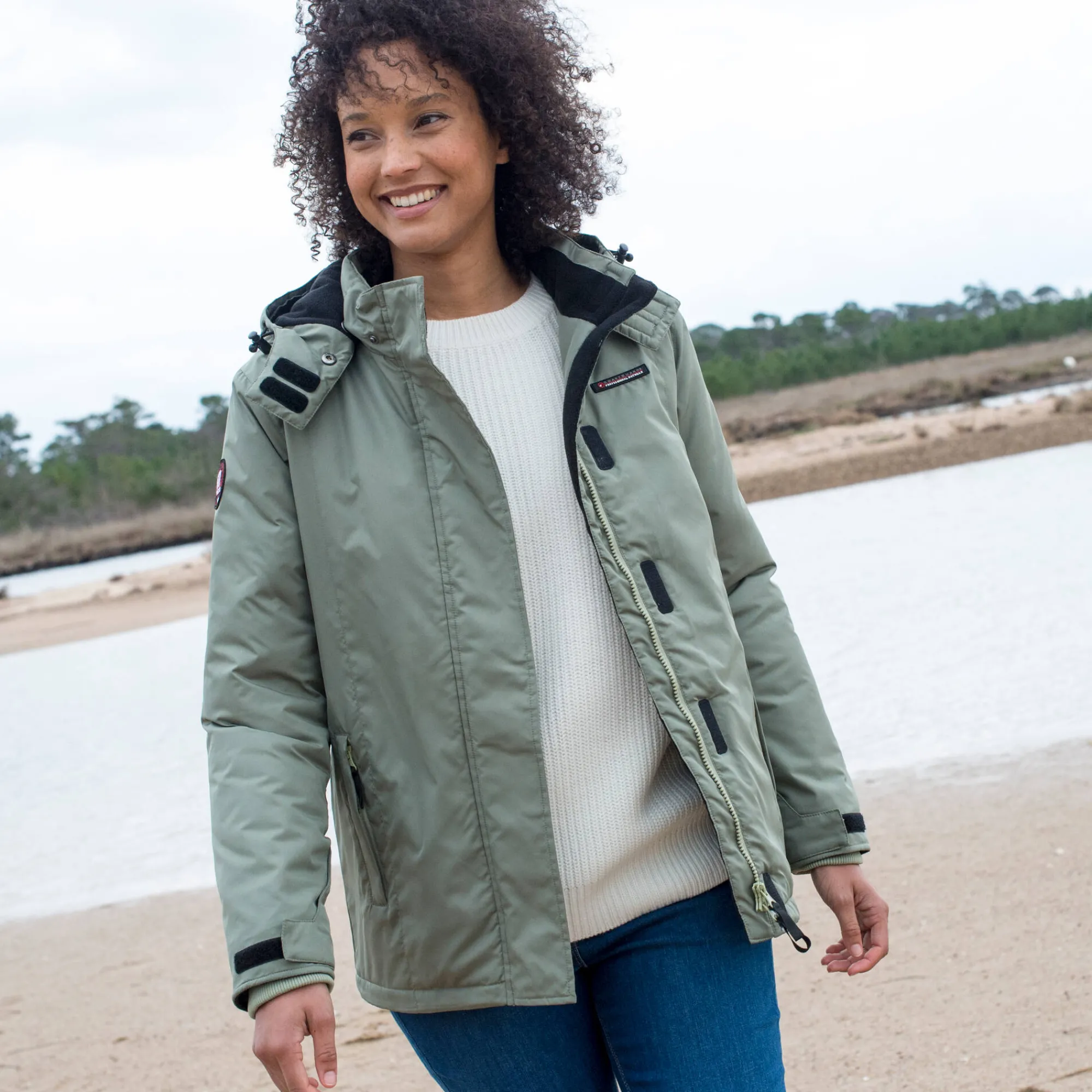 Parka En Donsjas<Outdoor Collection Ondoorlatende effen parka met fleecevoering amandel groen