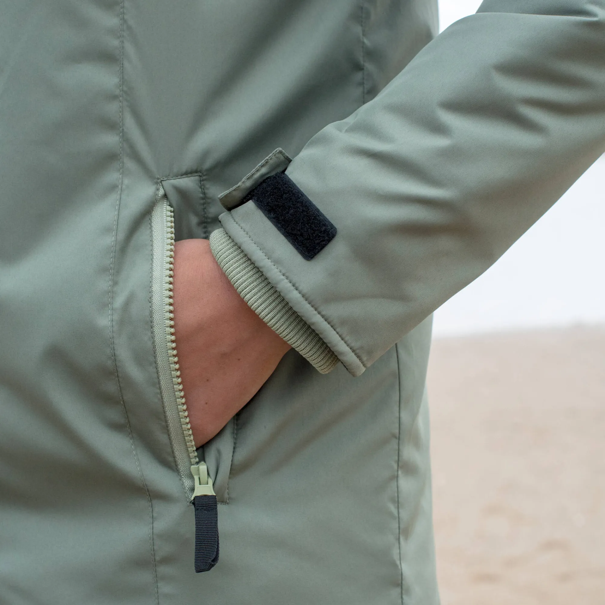 Parka En Donsjas<Outdoor Collection Ondoorlatende effen parka met fleecevoering amandel groen