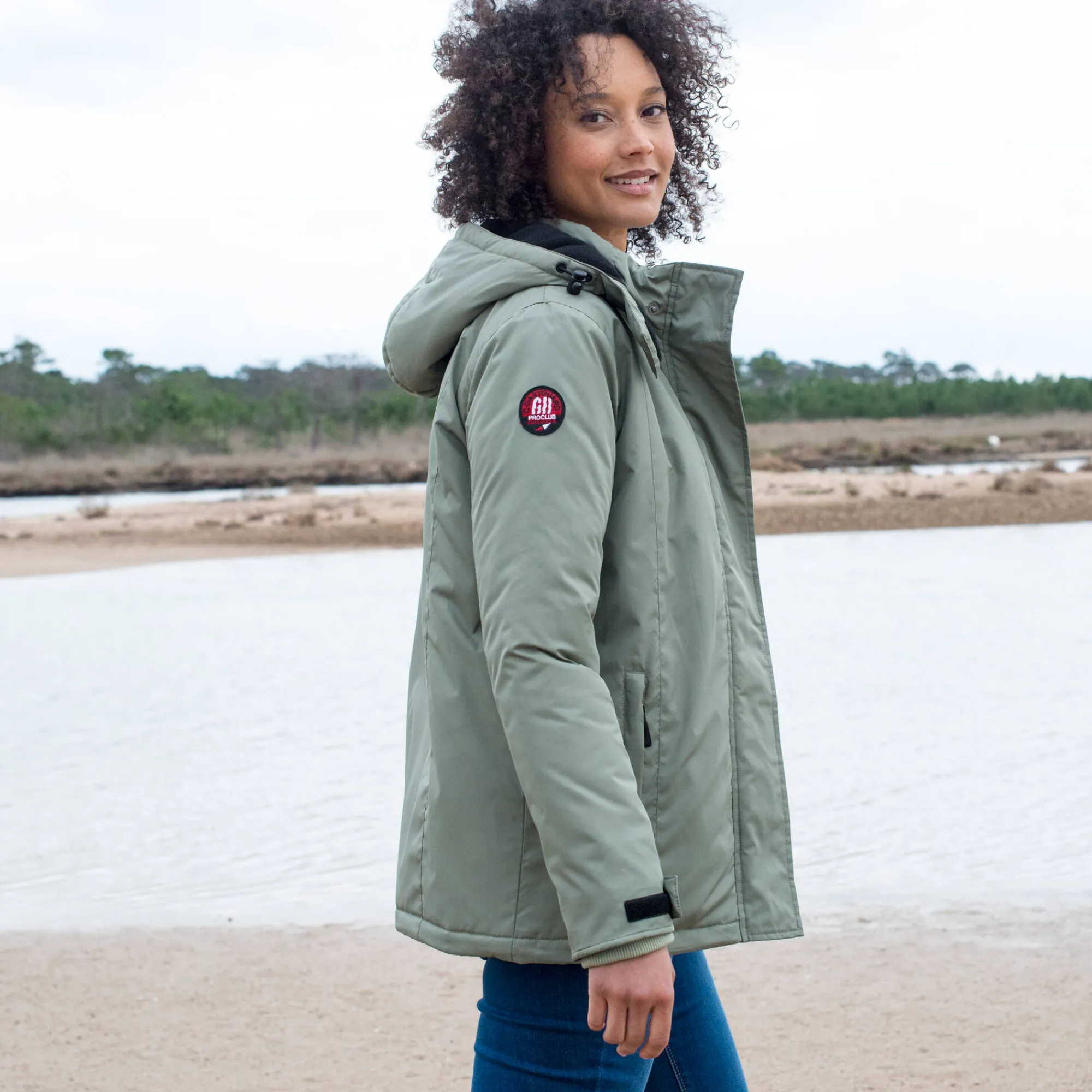 Parka En Donsjas<Outdoor Collection Ondoorlatende effen parka met fleecevoering amandel groen