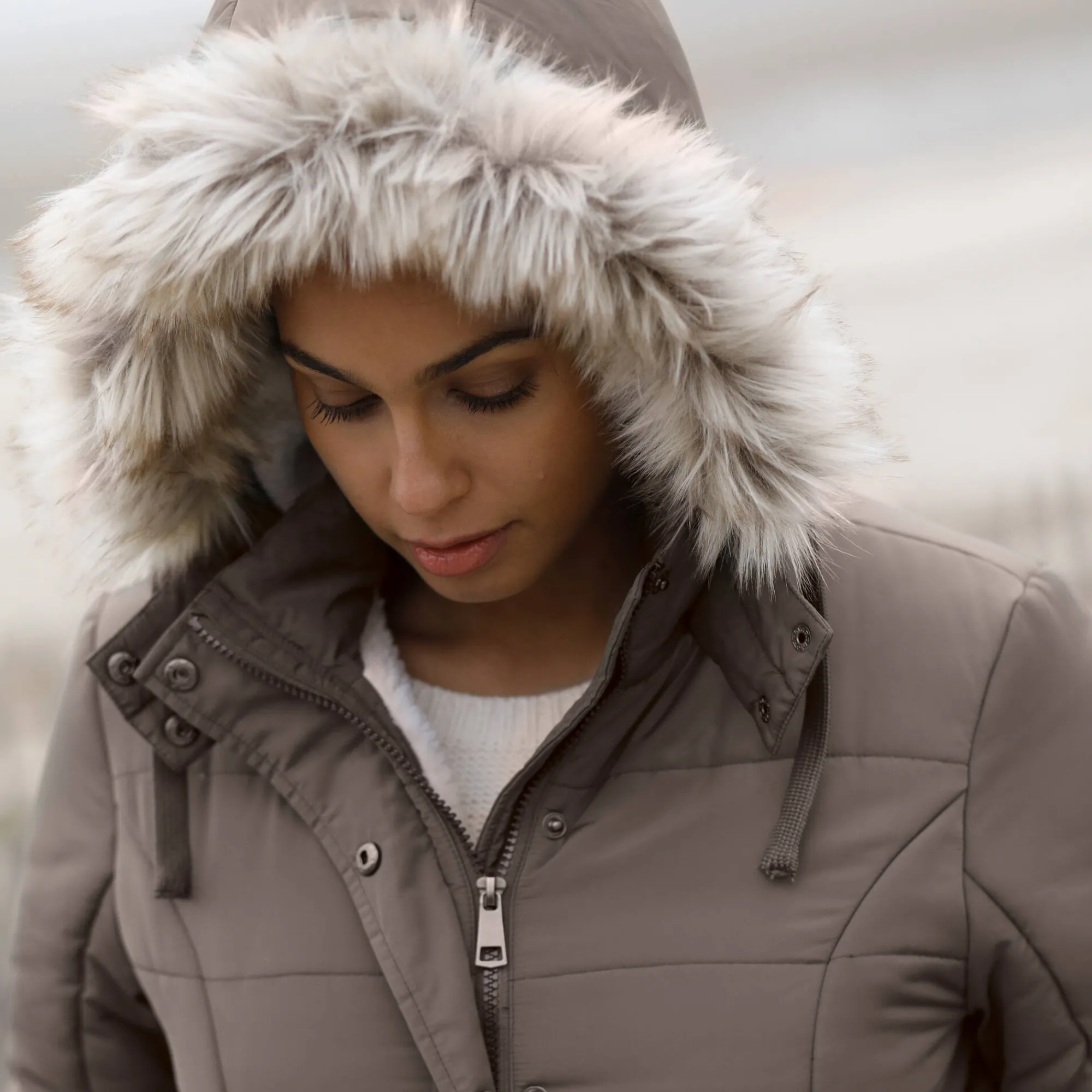 Parka En Donsjas<Blancheporte Ondoorlatende gewatteerde jas met kap donkertaupe