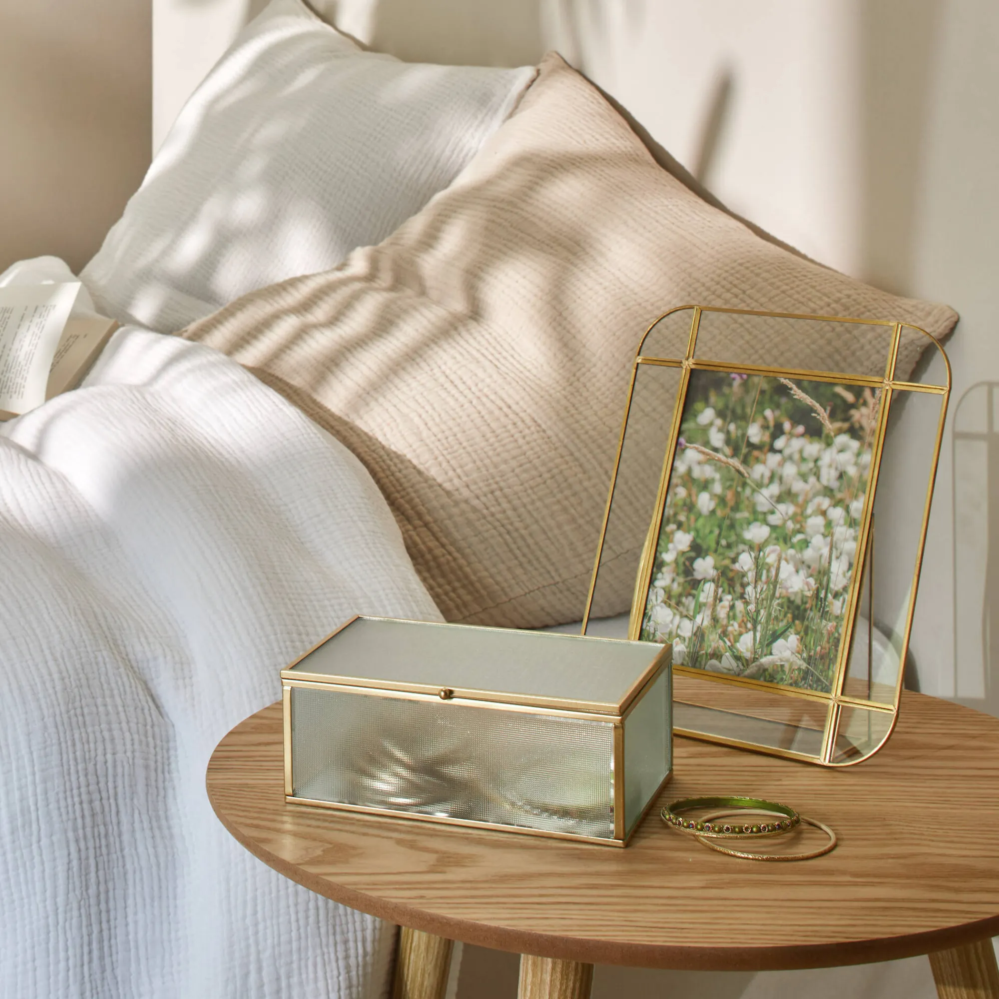 Feestdecoratie|Decoratieartikel<Blancheporte Opbergdoos in glas en metaal goudkleurig