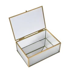 Feestdecoratie|Decoratieartikel<Blancheporte Opbergdoos in glas en metaal goudkleurig